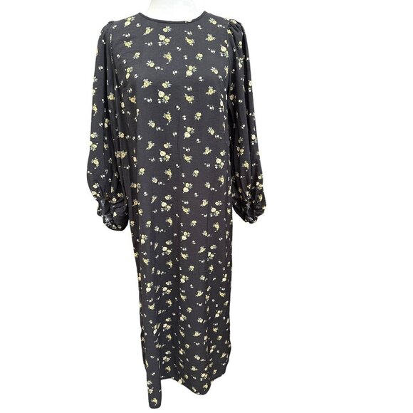 Floral Print Prairie Dress Balloon Sleeves Modest Back Slit Size Small - Picture 1 of 16